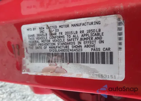 2003 Pontiac Vibe from USA, damaged, VIN 5Y2SL64803Z464523